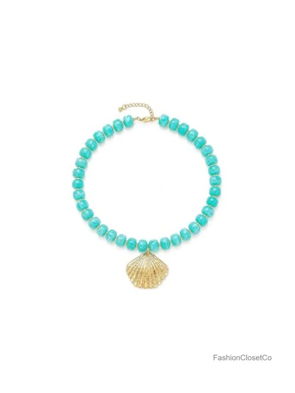 Gold Shell Pendant Necklace Resin Beaded Seashell Choker Summer Beach Jewelry